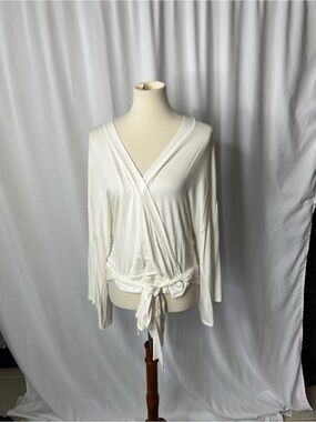 Boston Proper Ivory Wrap Tie Top – Women’s Size Large – Soft Stretch Blouse